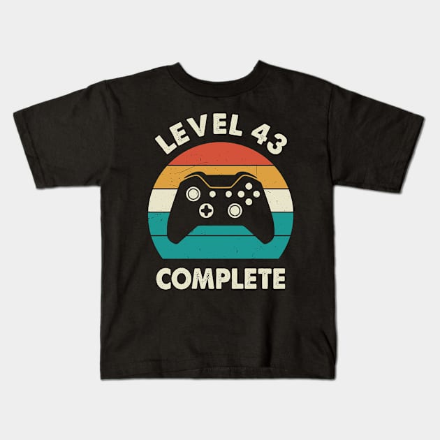 Level 43rd Complete - Vintage Retro Sunset 43 Year Wedding Anniversary Gift Kids T-Shirt by Merchofy